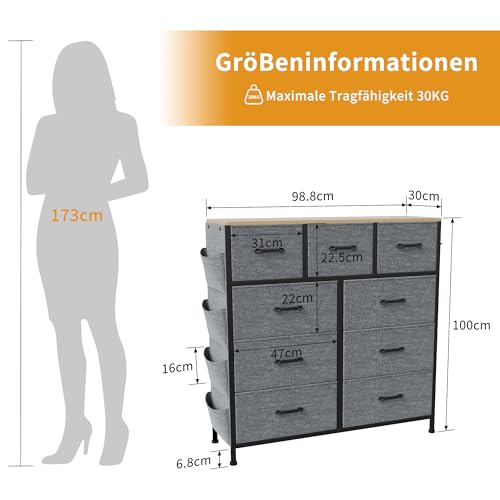 Armario de cajón PerGar gris con 9 cajones de tela, mueble de almacenamiento para dormitorio 3