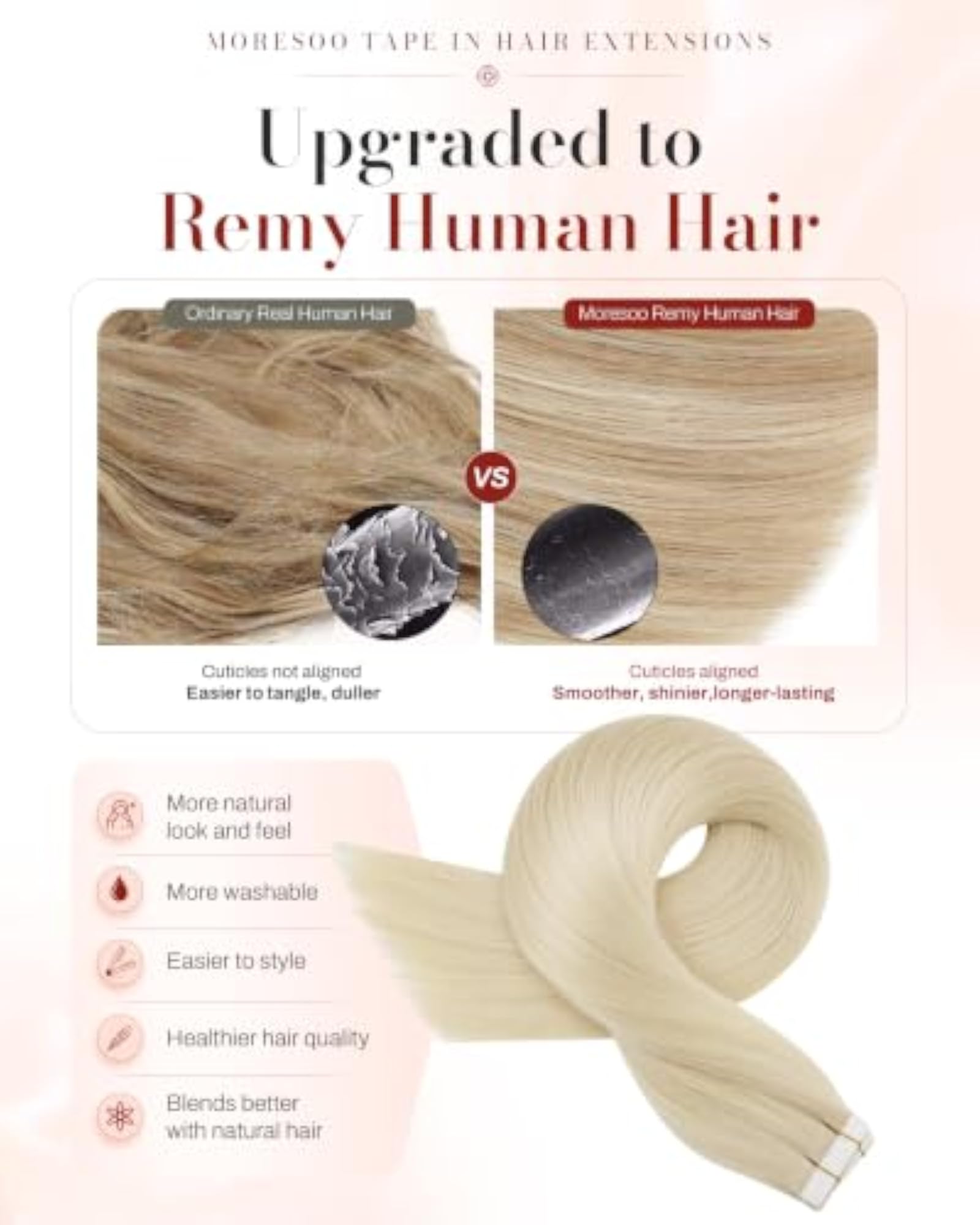 20 Inch Tape in Remy Human Hair Extensions, 40 Pieces