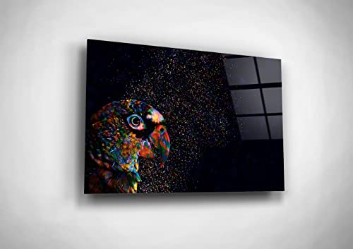 Tropical Parrot Painting Multicolor Jungle Wildlife Wall Art Bird Lover Gift Exotic Above Bed Decor Botanical Beach House Decoration Glass Canvas Print #TOP21