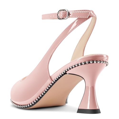 Image of NobleOnly Womens Slingback Heels Beaded Pumps Ankle Strap Pointed Toe Kitten Heels Dress Shoes 2.6 Inches