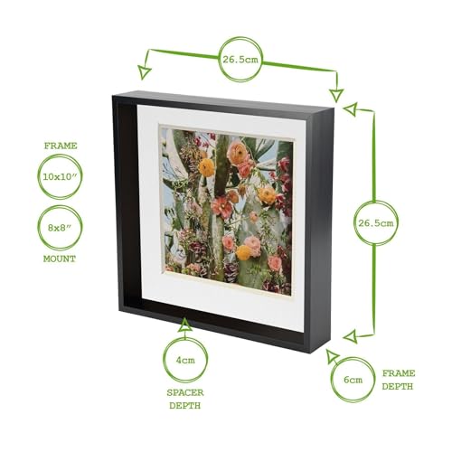 Nicola Spring 10 x 10 3D Shadow Deep Box Photo Frame - Craft Display Picture Frame with 8 x 8 Mount - White - Image 5