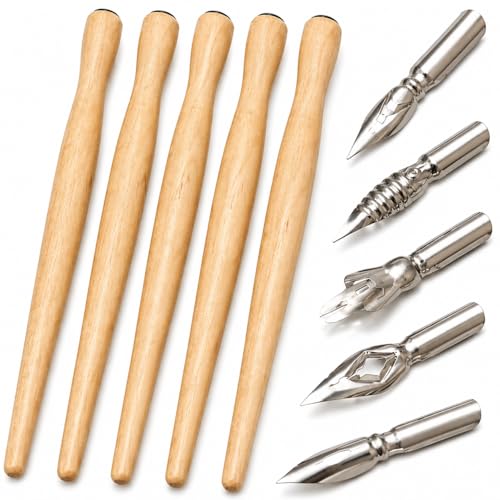 Xiciki Set 10Pcs Stylo Calligraphie-Stylo Plumeavec 5 Plumes, Kit 5 Pcs de Calligraphie et Écriture Porte-Plume pour Dessin Manga Illustration Comic Lettering