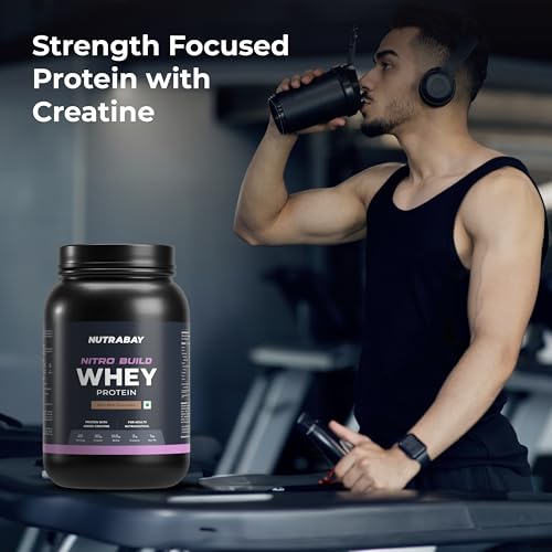 Image of Nutrabay Pro Nitro Build Whey Protein Powder - 1kg, Milk Chocolate | 30g Protein, 3g Creatine, 6.6g BCAA | Easy to Digest | NABL Lab Tested | Muscle Growth & Recovery | Gym Supplement for Men & Women