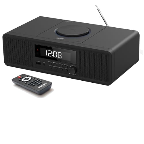 Compact Stereo System with CD Player, Bluetooth, Dual Alarms Clock, FM Radio, 20W RMS Clear Sound, USB/AUX Input, Snooze & Sleep Timer, Remote Control - for Home and Bedroom by WISCENT - Used condition - US$45.11