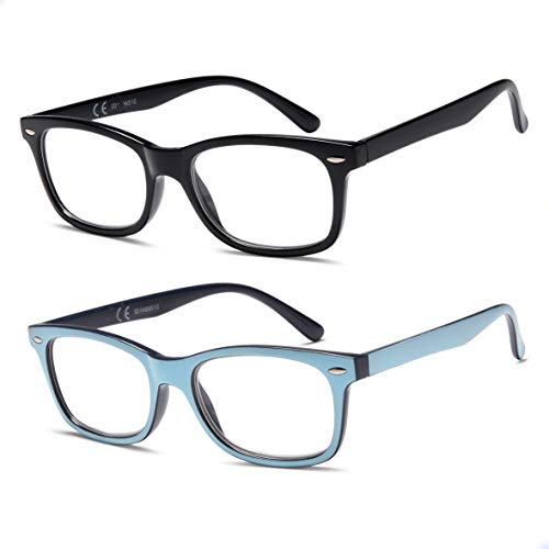 NEW VISION Gafas Presbicia Hombre 2 pack, Gafas Lectura Iman, Estilo CláSico, Marcos Ligeros, ProteccióN UV400 Gafas De Lectura, Gafas Para Ordenador Hombre Mujer NV056 (Azul+Negro, 1.5, Diottria)