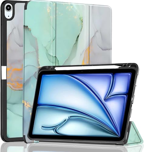 Image of ProElite Case for Apple iPad Air 11 inch M4 /M3 /M2 2026 /2025 /2024, Air 5th /4th Gen 10.9 inch [Auto Sleep /Wake Cover] [Pencil Holder] [Soft Flexible Case] Recoil Serie, Marble Green