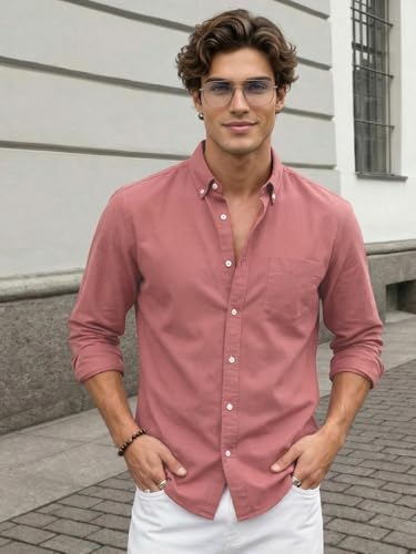 Image of Urbano Fashion Men's Cotton Full Sleeve Regular Fit Solid Oxford Shirt with Button-Down Collar