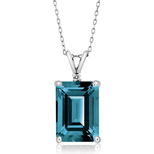 Gem Stone King 5-10 Cttw Gemstone Birthstone and Round Accent White Diamond Necklace | 14X10MM Emerald Cut | 925 Sterling Silver | Pendant Necklace for Women | With 18 Inch Silver Chain
