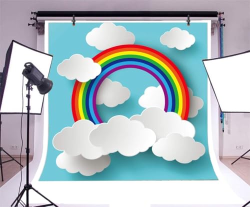 Fondo fotográfico AOFOTO 6x6ft Nubes y Arcoíris en Azul miniatura 3