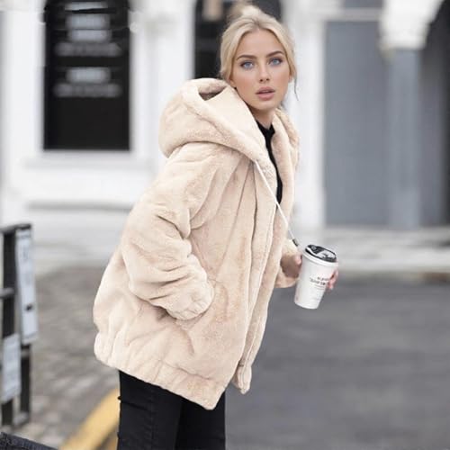 Womens Fleece Jackets Full Zip,Winter Jackets for Women UK Full Zip Fleece Coats Ladies Fall Drawstring Teddy Hooded Cardigan Casual Loose Fuzzy Sherpa Outwear,Teddy Bear Coats for Women,Beige 3XL