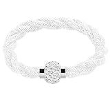 Mianova Damen Stardust Schlauch Armband Armreif Netzschlauch Nylon mit Strass Steinen Kristallen Shamballa Kugel Silber Weiß