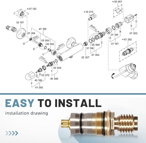 GR-47450000 Thermostat-Kartusche 1/2\ aus Messing und Edelstahl – kompatibel mit Grohtherm 1000/3000 sowie Automatic 2000 – Ersatzteil 47450000