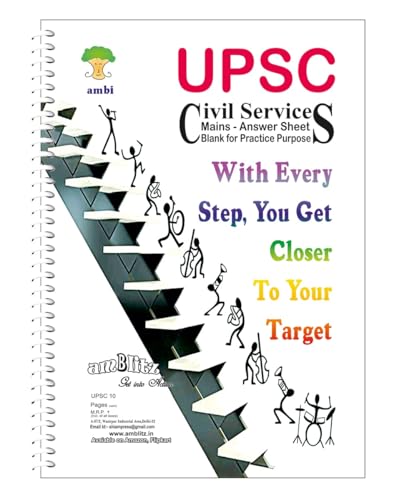 Image of amblitz UPSC Answer Writing Sheet | 200 Pages | Spiral Notebook | A4 Size | Blank with Pre-Printed Margin for Practice | 70 GSM Thick Paper |