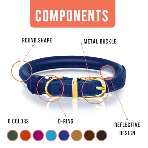 OOPSDOGGY Reflective Rolled Leather Dog Collar for Small Medium Large Dogs Puppy 8 Colors, 7 Sizes (Blue, S, 10"-13") - Image 3