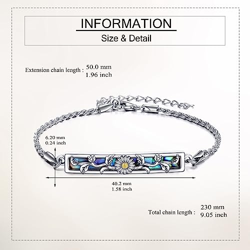 DAYLINLOVE Sunflower Bracelet Sterling Silver Sunflower Abalone Shell Bar Pendant Bracelet Sunflower Pendant Jewellery for Women - Image 6