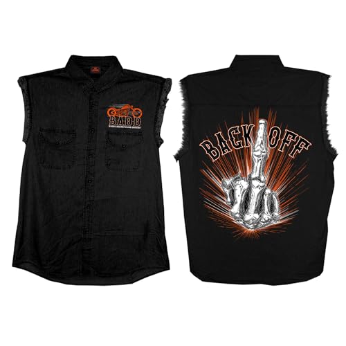Hot Leathers Men's Bone Finger Black Sleeveless Denim Shirt