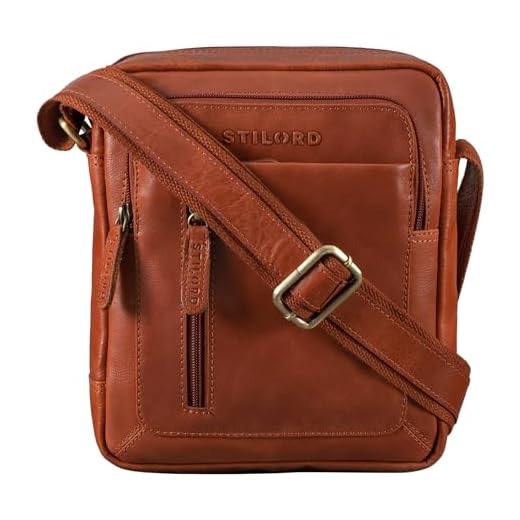 STILORD 'Jasmi' herr läderväska axelväska liten vintage messenger bag herr handväska för 9,7 tum iPad modern läder axelväska för män, färg: vegetabil – Brandy