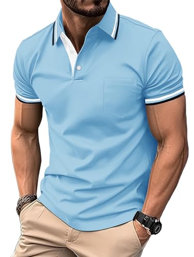 Image of ZITY Men Polo Shirts Short Sleeve with Pocket Golf Polo Wicking Shirts for Men Casual Collared T-Shirts