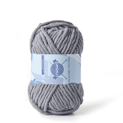 Image of Chunky Chenille Yarn for Crocheting, Baby Yarn for Crocheting Soft Blankets, Bulky Yarns for Crochet Amigurumi, 100g (74.3yds) Fluffy Velvet Yarns for Hand Knitting (Light Gray)