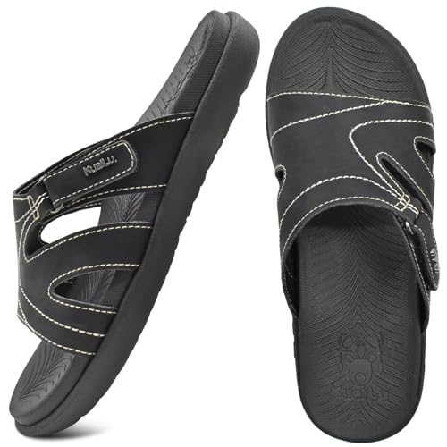 KuaiLu Womens Fashion Orthotic Slides Ladies Lightweight Athletic Yoga Mat Sandals Slip On Thick Cushion Slippers Sandals With Comfortable Plantar Fasciitis Arch Support