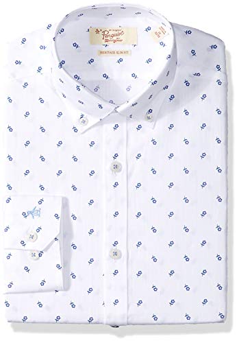 Original Penguin Men's Essential Slim Fit Button Down Collar Dress Shirt, White Flower Print, 17.5 36/37