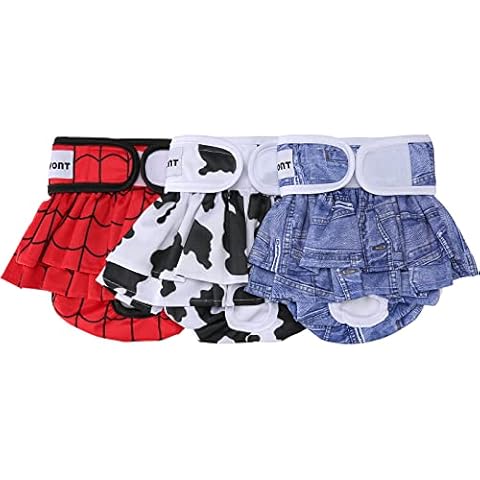 Avont 3 Pack Washable Dog Diapers Female, Reusable Dog Period Diapers Cover, Female Dog Diapers for Heat Cycle, Incontinence, Girl Dog Diapers Dress Cover