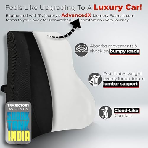 Image of Trajectory Car Neck & Back Pillow Combo with ADVANCEDX Memory Foam | GRIDMATRIX Fabric for Superior Comfort, Spine Alignment & Neck Pain Relief | Premium Lumbar Support for Long Rides - Black