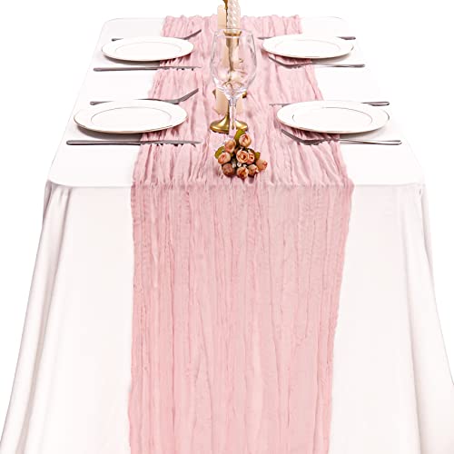 12 Pcs Cheesecloth Table Runner 13Ft Long Boho Rustic Gauze Table Runner Bulk 35X157Inch Romantic Cheese Cloth Sheer Table Runner Decor For Wedding Dining Holiday Event Birthday Anniversary(Pink) #TOP7