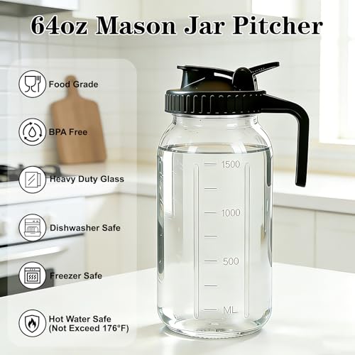 Image of Cold Brew Coffee Maker, 64oz Mason Jar Pitcher with Airtight Lid and Stainless Steel Filter, 2 Quart Wide Mouth Glass Jar Cold Brew Coffee Kit Tea Infuser Pitcher, Coffee Lovers Gifts for Men /Women