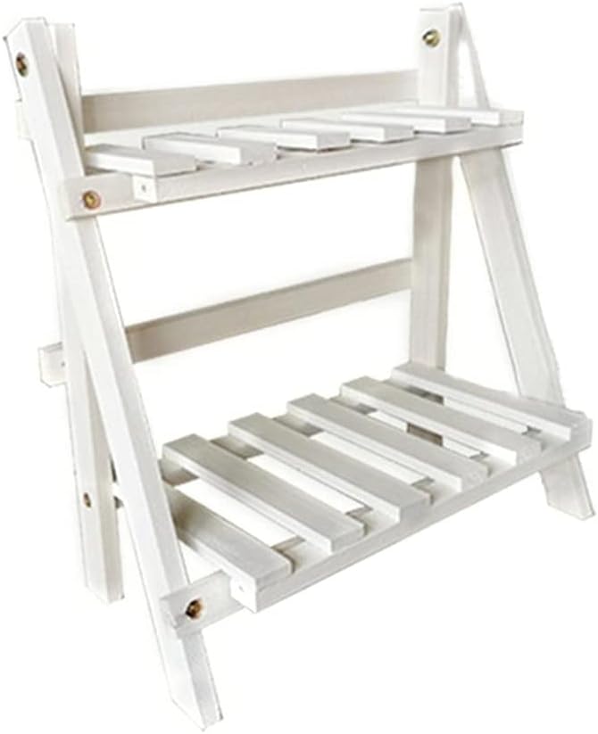 Wooden Plant Stand 2 Tier Flower Pot Display Shelf Rack for Desktop Balcony or Lienvironmental Coating(white-Dinosaur Doodle4)