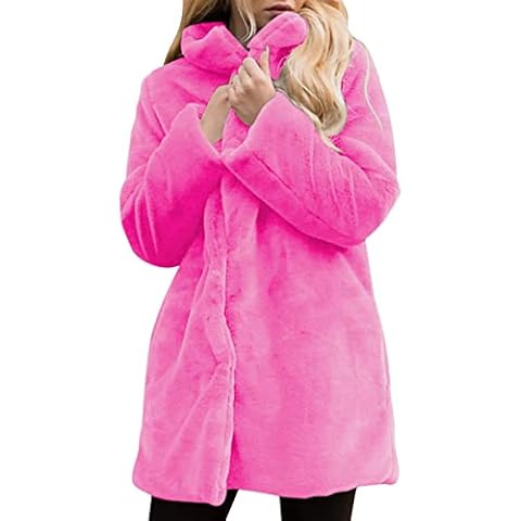 XUETON Womens Heavyweight Fleece Coat,Fall and Winter Lapel Fashion Fuzzy Jacket Luxury Faux Fur Fluffy Cardigan Overcoat Hot Pink Cover
