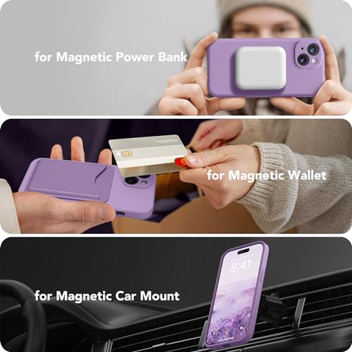 Image of Magnetic for iPhone 14 Case, Compatible with MagSafe, [Full Camera Protection][Screen Protector] Silicone Shockproof Protective Phone Case for iPhone 14 6.1 inch, Light Purple