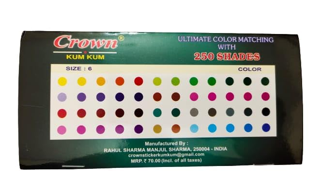 CROWN KUM KUM Plain Round Multicolour Kumkum Sticker Bindiya 250 Shades, Spiral Booklet Bindis for Women (Size 5 & 6) (Pack of 6)