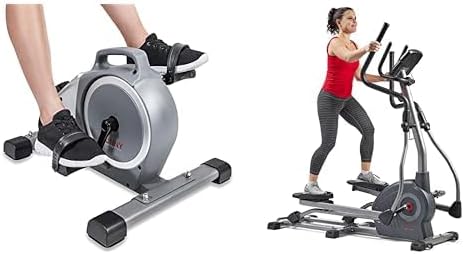 Sunny Health & Fitness Under Desk Mini Exercise Cycle Bike + Sunny Health & Fitness Elite Smart Elliptical Cross Trainer with 12-Level Resistance, Extended Stride Length