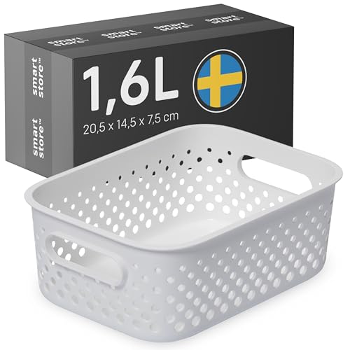 SmartStore - SmartStore Panier de Rangement avec Poignées en blanc 1,6L (20,5x14,5x7,5cm) I Panier de Rangement en Plastique Recyclé I Essence S Boîte de Rangement I Boîtes Avec 10 Ans de Garantie