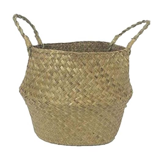 SODIAL Seagrass cesta de cesteria de mimbre plegable colgante maceta de flores maceta sucia de lavanderia cesto de almacenamiento cesta decoracion para el hogar tamano S