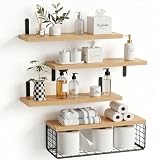OSLIFE Repisas Flotantes De Pared para Baño, Organizador y Accesorios De Muebles con Cesta De Alambre, para Recámara, Cocina y Artículos para el...