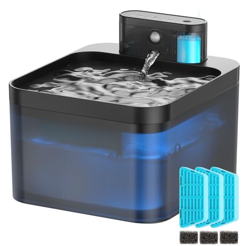 Fuente inalámbrica para Gatos, VinDox 2.2L Detector de Movimiento, Pilas 2600 mAh, Bomba silenciosa, Filtro de carbón Activo, 3 filtros de Repuesto + 3 esponjas