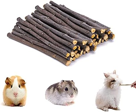 VCZONE Natural Apple Stick Set, Small Animals Chew Toys for Guinea Pig Rabbits Hamster Chinchilla Squirrel Bunny, Apple Wood Stick Toys Teeth Grinding