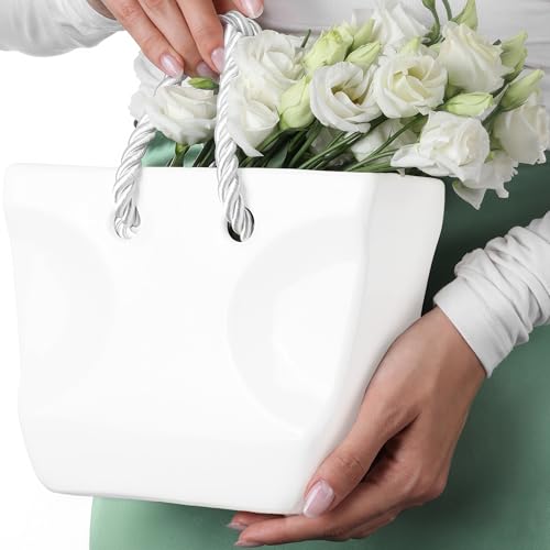 Ceramic Purse Vase for Flowers – Decorative Cute Funky Bag Flower Vase for Centerpieces – Handmade Handbag Shaped Vases for Bouquets – Fancy Unique Designer Glam Home Decor Idea for Women