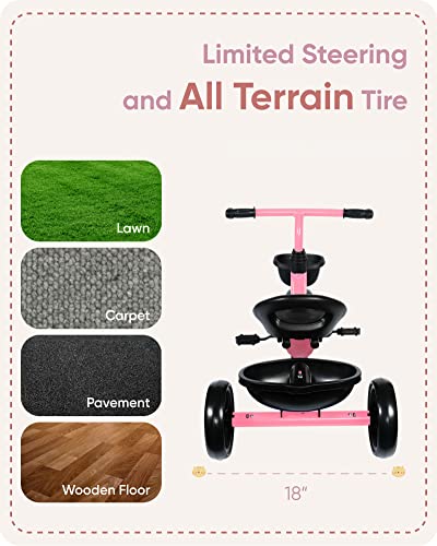 Kriddo Kids Tricycles Age 24 Month To 4 Years, Toddler Kids Trike For 2.5 To 5 Year Old, Gift Toddler Tricycles For 2-4 Year Olds, Trikes For Toddlers, Pink #TOP4