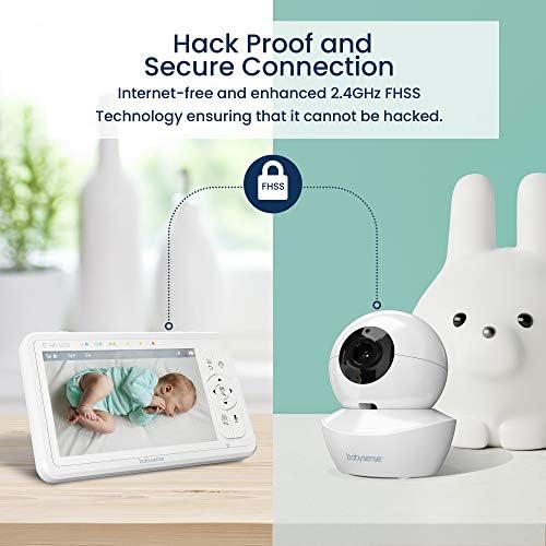 Babysense 5" HD Baby Monitor, Video Baby Monitor with Camera and Audio, Remote Pan and Tilt, Adjustable Night Light, Long Range, Two-Way Audio, 4x Zoom, Night Vision, 4000mAh Battery