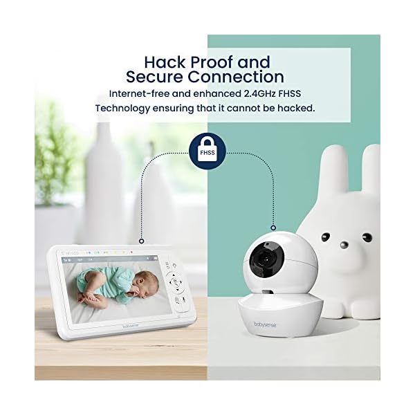 Babysense 5" HD-Babyphone mit Kamera und Audio, Fernbedienung Schwenk- und Neigefunktion, Verstellbares Nachtlicht, Lange Reichweite, Zwei-Wege-Audio, 4-facher Zoom, Nachtsicht, 4000mAh Akku – Bild 5