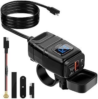 Gniazdo USB do motocykla, ładowarka USB do motocykla, PD typu C i USB z włącznikiem/wyłącznikiem i czujnikiem napięcia LED, Quick Charge 3.0, gniazdo USB-C do 12 V ~ 24 V, motocykli, kamperów, łodzi
