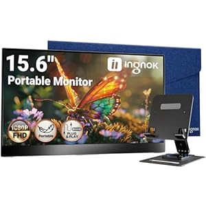 Ingnok Monitor portátil, extensor de pantalla para portátil FHD IPS ultra delgado de 15.6 pulgadas con soporte ajustable, compatible con USB C, ideal para viajes y oficina