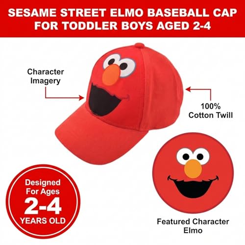 Casquette Elmo Sesame Street avec visière courbée en coton doux rouge clair - 5