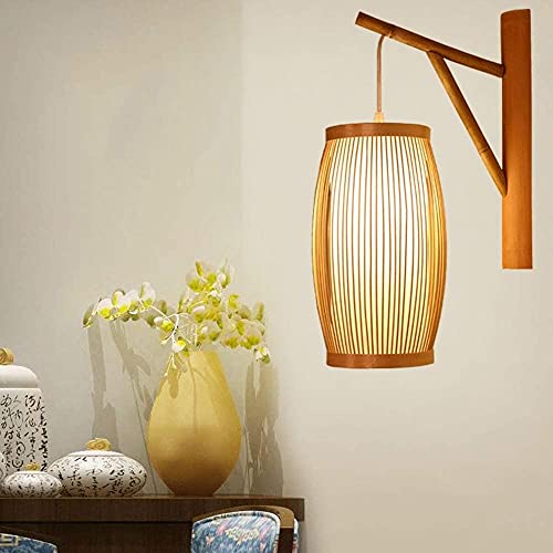 Aplique de bambú japonés lámpara de pared hecha a mano con madera noble para salón retro 2