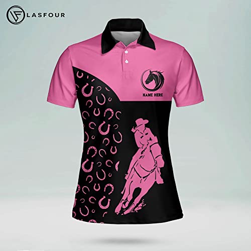Lasfour Personalized 3D Just A Girl Who Loves Horses Riding Pink Shirt For Girls Women, Custom Name Equestrian Horse Shirts Short Sleeve Polo For Women, Funny Horse Shirts For Horse Lover #TOP1
