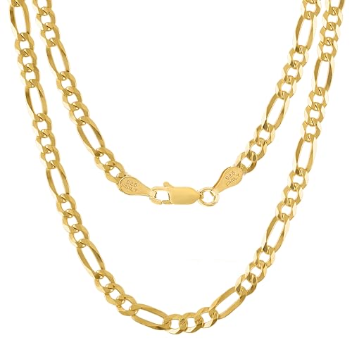 KISPER Men’s 18K Gold Plated Sterling Silver Figaro Chain Necklace – 5mm Solid Italian Link with Lobster Clasp, Made in Italy, 16
