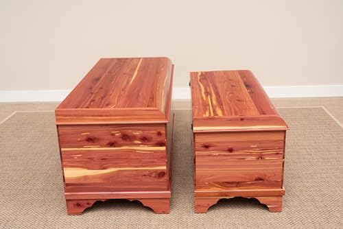 Image of Rustic Red Door Co. Cedar Hope Chest with Waterfall Top, Amish Made Wooden Storage Trunk Box for Bedroom, Blanket, Clothes, Anti-Slam Hinges and Lock, 42 inch, Cedar Wood, Natural Stain